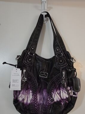 Angel Kiss Black and Purple Tie-Dye Braided Hobo Shoulder Bag